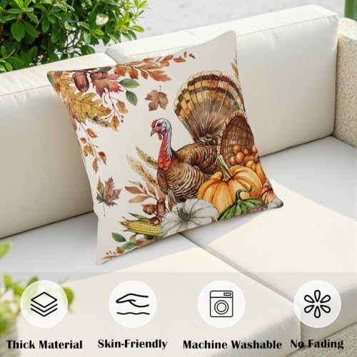 Thanksgiving Fall Turkey Outdoor Decorative Pillow Covers 18x18 Pack of 2 - Double-Sided Print