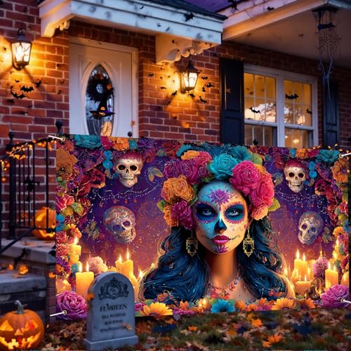 Halloween Banner 71x43 Inch Day of the Dead Sugar Skulls Backdrop - Variation 82