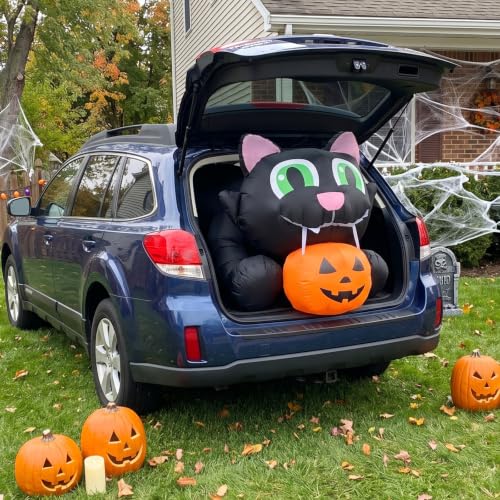 8ft Halloween Inflatable Black Cat & Pumpkin with LEDs - Outdoor Decor
