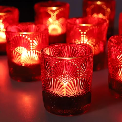Red Votive Candle Holders Set of 24 Boho Style Christmas Decorations