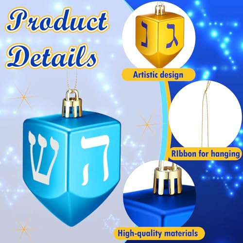 Hanukkah Dreidel Ornaments Set - 24 Plastic Holiday Decorations for Small Trees