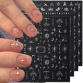 Silver Metallic Nail Stickers - 8 Sheets for DIY Art & Design, Moon Sun Stars Butterfly