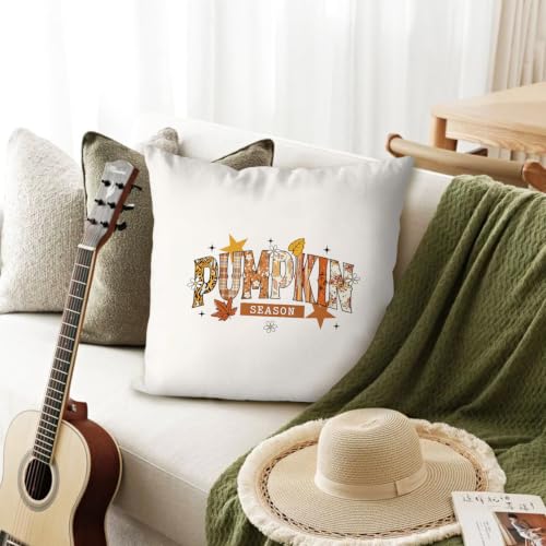 Fall Pumpkin Throw Pillow Cover 18x18 - Autumn Decor, Linen Texture - Fall4