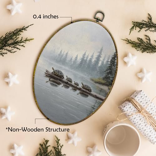 Lake House Turtle Wall Art Decor - Oval Canvas Print, Ready to Hang, 11x8.5 Inches