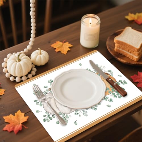 Fall Vinyl Placemats Set of 6 - Orange Pumpkin Autumn Table Decor