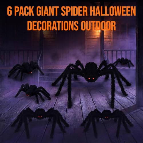 Giant Spider Halloween Decorations Outdoor - 6 Pack, 1ft-3ft Bendable Legs Spiders for Lawn, Yard, Wall & Window