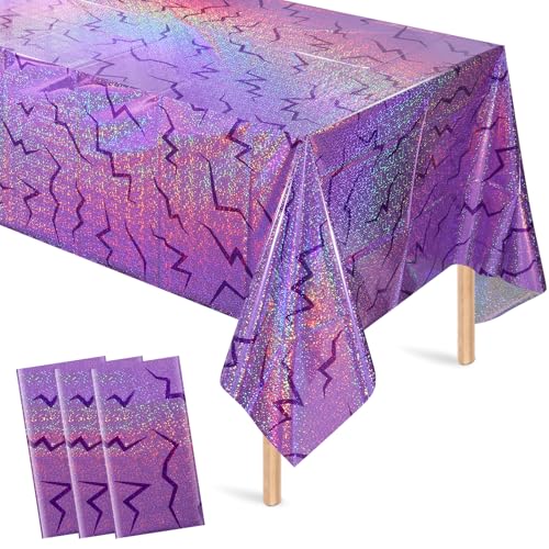 Kpop Purple Iridescent Plastic Tablecloth 54x108 Inch - 3 Pack - Disposabie Party Cover (Kpop Light Purple)