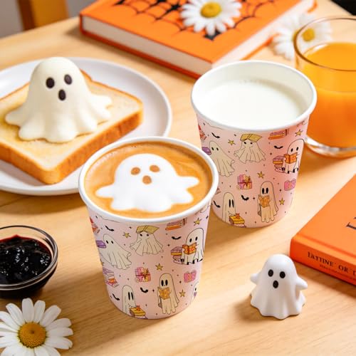 White Ghost and Book Halloween Paper Cups 9oz - 50 Pack Disposable Drinkware