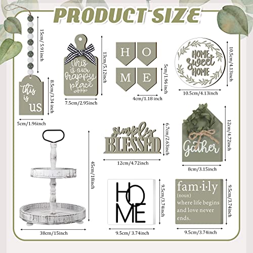 Two Tiered Tray with 11 Wooden Signs Decor - Stylish Style Variation
