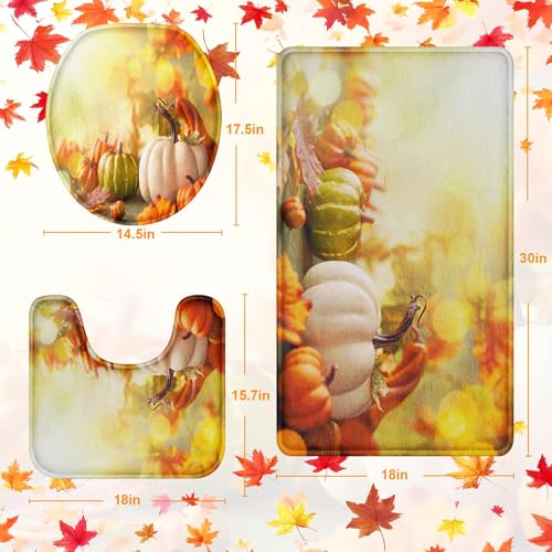 Fall Bathroom Rug Set of 3 - Microfiber, Non-Slip, Absorbent, Thanksgiving Pumpkin Design - Fall 3