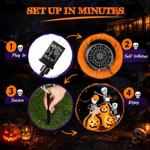5FT Skeleton Inflatable Halloween Outdoor Decoration with Pumpkins and LED Lights