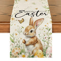 Easter Table Runner 13x48 Inch Bunny Rabbit Butterfly Eggs Flowers Seasonal Decor Beige