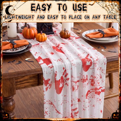 Bloody Handprint Halloween Table Runner Set - 6 Lace Decor 30x70 Inches - Red Variant