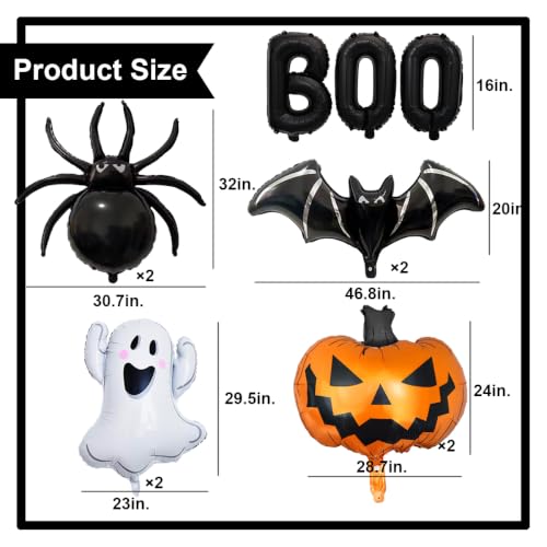 Halloween Foil Balloons Set - Boo Ghost Bat Pumpkin Spider Decorations