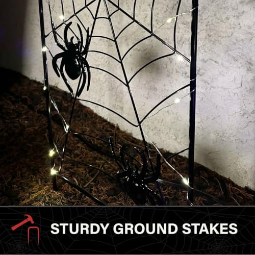 Lighted Metal Spiderweb Halloween Decoration with Stake & Battery Power