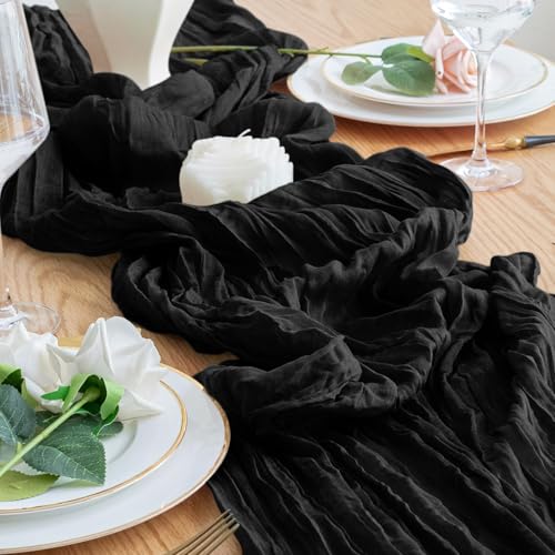 Black Cheesecloth Table Runner 10FT 2 Pack Boho Gauze Sheer Rustic Decor