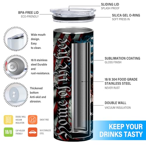 Black Patriotic Skull Tumbler 20oz Travel Mug - American Flag Design