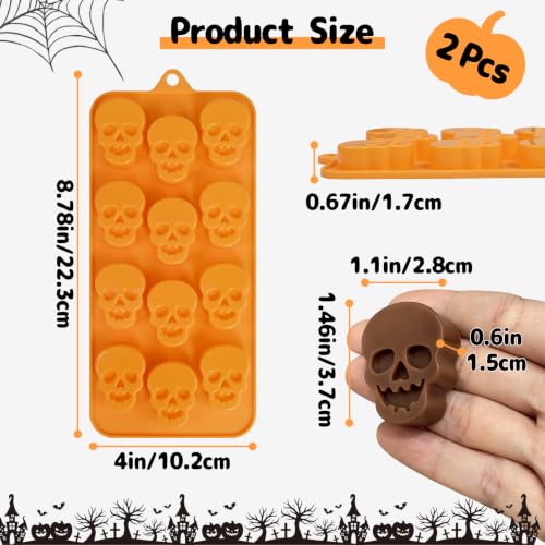 Halloween Skull Chocolate Mold 24-Cavity BPA-Free Silicone - Orange Variation
