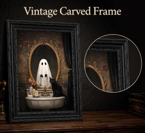 Ghost Halloween Canvas Wall Art 16x12 Inches - Framed Gothic Ghost Decoration