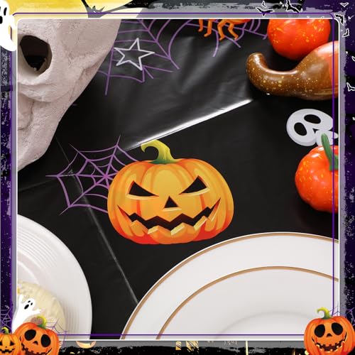 Breling 6 Pcs Halloween Spider Web Round Plastic Tablecloth 84 Inch - Spooky Decor