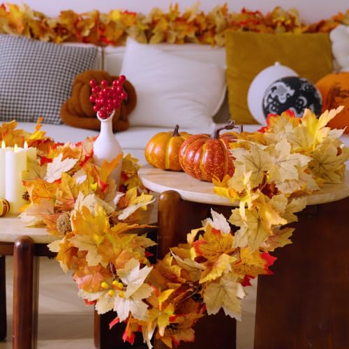 10 Pack Fall Leaf Garland with Lights - 59Ft Maple Leaves Artificial Autumn Decor