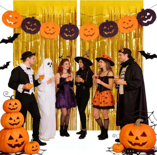 Gold Foil Curtain Backdrop for Party Decorations - 2 Pack