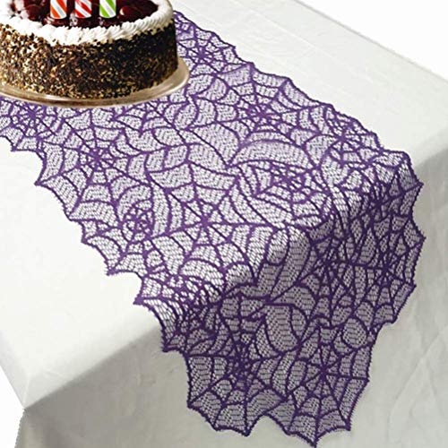Halloween Spider Web Lace Table Runner - Purple Party Decor for Dining & Buffet Tables