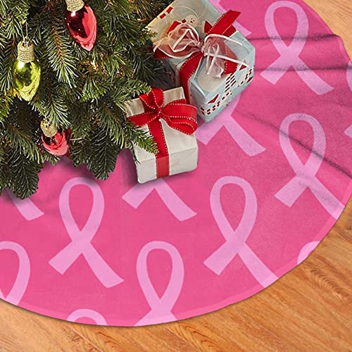 Pink Ribbon Christmas Tree Skirt 48 Inches - Holiday Decor, Gift Cover