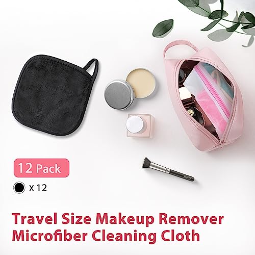 Reusable Makeup Remover Cloths 6x6 Inches - 12 Pack Microfiber Face Towels with Mesh Bag - Grey