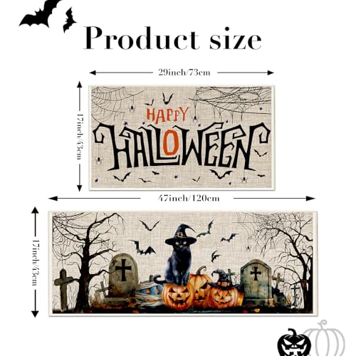 Halloween Kitchen Mat Set of 2 Non-Slip Washable Floor Rugs Ghost Pumpkin Decor