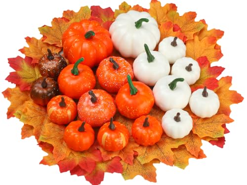 Artificial Pumpkin & Maple Leaf Fall Decor Set - Halloween Thanksgiving Centerpiece