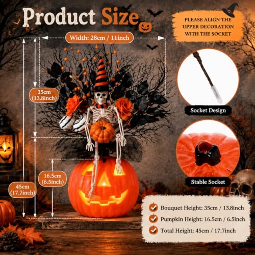 Lighted Halloween Skeleton Pumpkin Tabletop Decor - Spooky Centerpiece