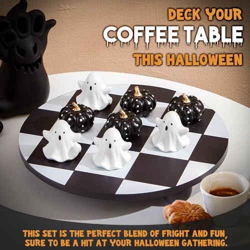 Halloween Tic Tac Toe Game Set - Black & White Ghost Pumpkin Pieces