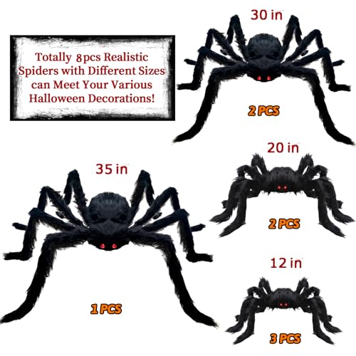 8Pcs Halloween Spider Decorations Set - Realistic Hairy Indoor & Outdoor Spiders