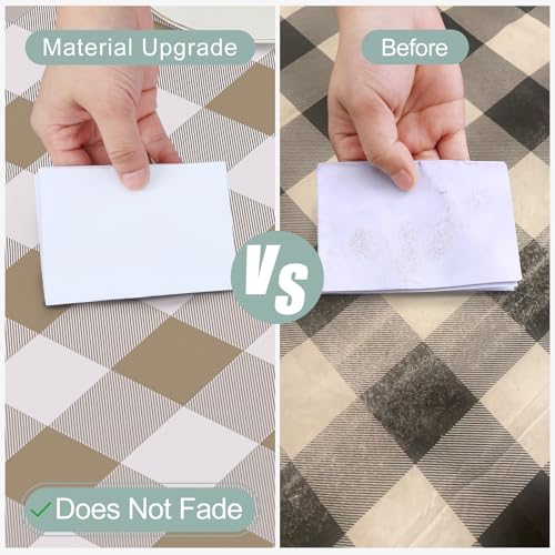 Waterproof Vinyl Rectangular Tablecloth - Flannel Backed, 120x60 Inches, Khaki & White