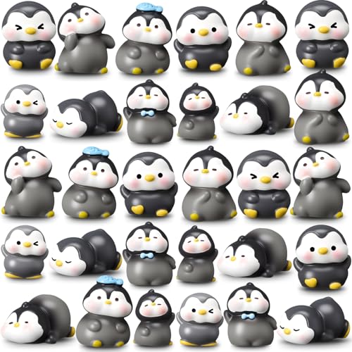 Mini Penguin Figurines Set - Cute Cake Toppers & Party Decorations, Simple