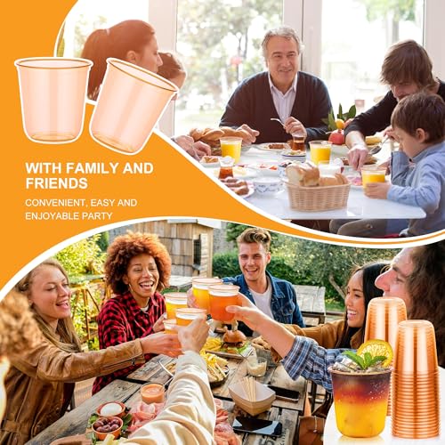 Orange Disposable Plastic Party Cups 12oz Pack of 50 for Halloween & Fall Events - U-Shaped Design