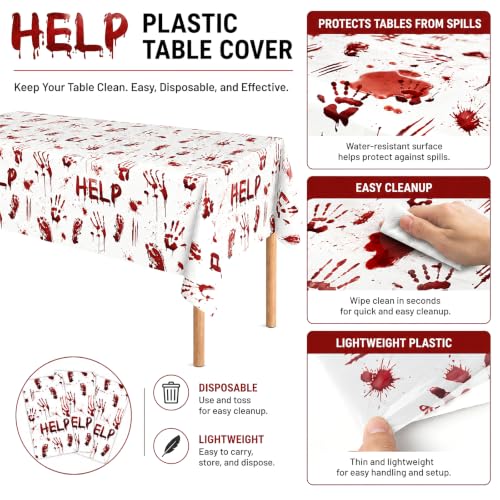 White Bloody Handprint Halloween Tablecloths 3-Pack - Spooky Party Decorations