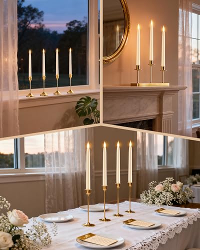 10.5 Inch Flameless Ivory Taper Candles with Remote & Timer - Warm White 3000K - 6 Pack