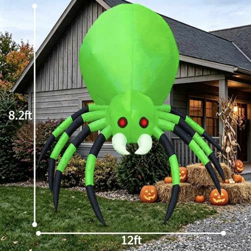 12FT Inflatable Halloween Spider with LED Lights Outdoor Yard Decoration