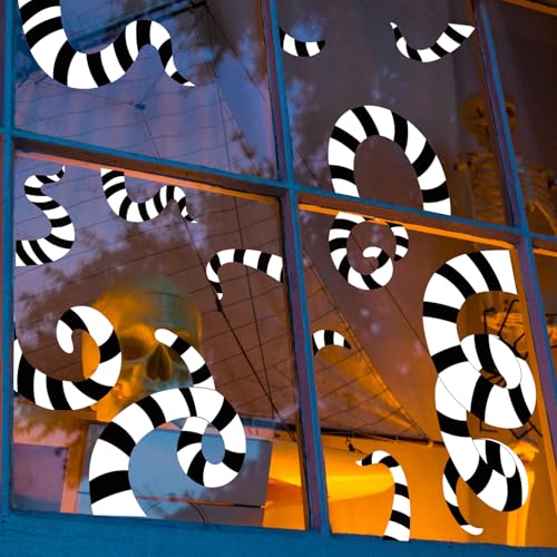 Halloween Sandworm Window Clings - Black & White Striped Extra Large Decals, 6 Sheets - Halloween Decorations