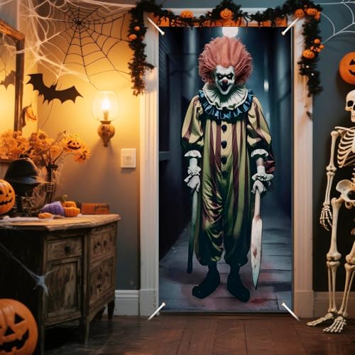 Halloween Scary Clown Door Cover Banner for Indoor Outdoor Party Decor - 72 x 35 Inches