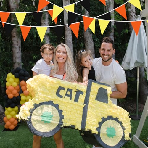 Fabric Bunting Banner 40Ft Triangle Flags for Construction & Party Decor - Black, Orange, Yellow