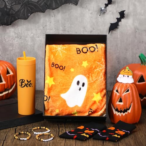 Halloween Boo Gift Set with Ghost Cup Blanket Socks Bracelets - Orange Themed