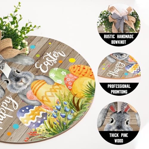 Easter Wooden Hanging Sign Welcome Wreath for Front Door - Happy Easter 12x12in - Rustic Bunny & Egg Decor - Variation: Happy Easter06