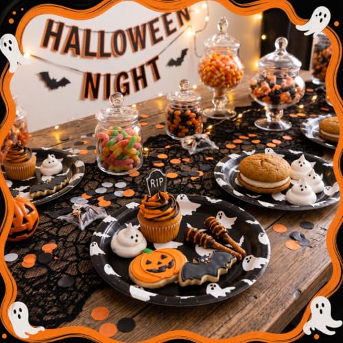 Halloween Paper Plates Ghost Bat Black 7 Inch - 100 Pack, Variation: Black Ghost Bat