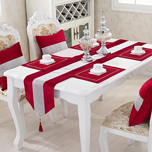 Set of 4 Red Elegant Placemats with Rhinestone Strip for Christmas Dinner Table
