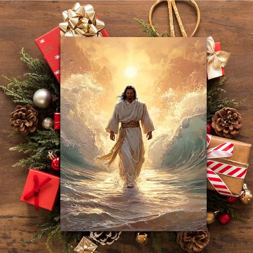 Jesus with Children Canvas Wall Art - Watercolor Religious Kids Room Decor - 12 x 8 Inches - White Frame