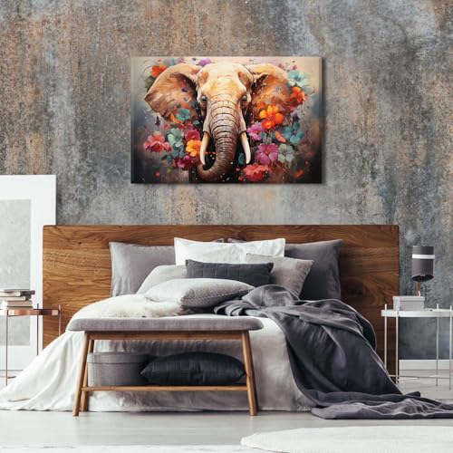 Large Elephant Wall Art Canvas Print - 48 x 32 Inches Wild Animal Decor - Elephant-1