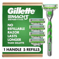 Gillette Mach3 Sensitive Men's Razor Kit with 1 Handle & 5 Blade Refills